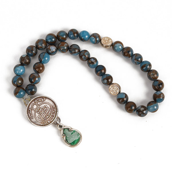 Blue Cloisonne Jasper Rosary with Green Kiswah