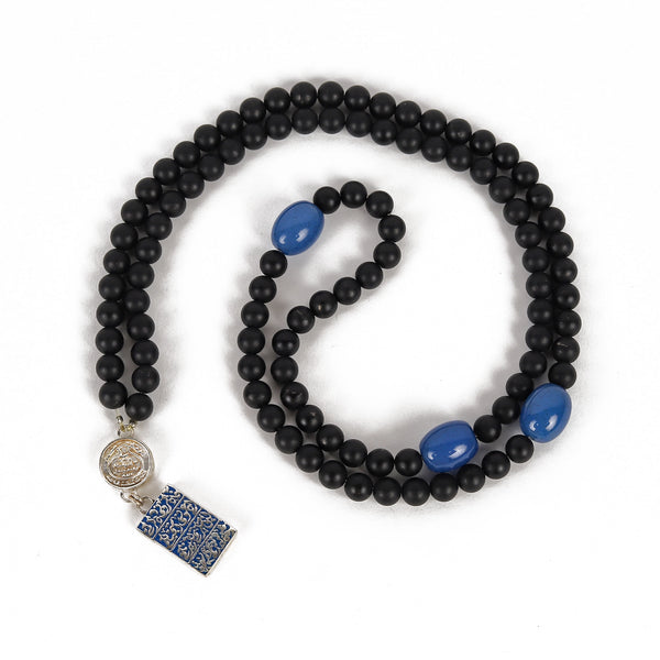 Onyx Matte & Blue Agate Rosary