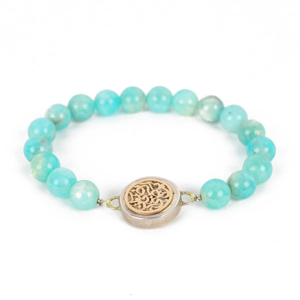 Amazonite Bracelet with Silver and Gold Pendant