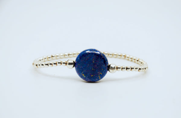 Lapis Silver Beads Bracelet Round