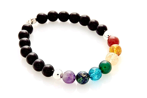 Bracelet Onyx, Amethyst, Azurite, Green Agate, Citrine, Carnelian, Brown Agate, Silver 925