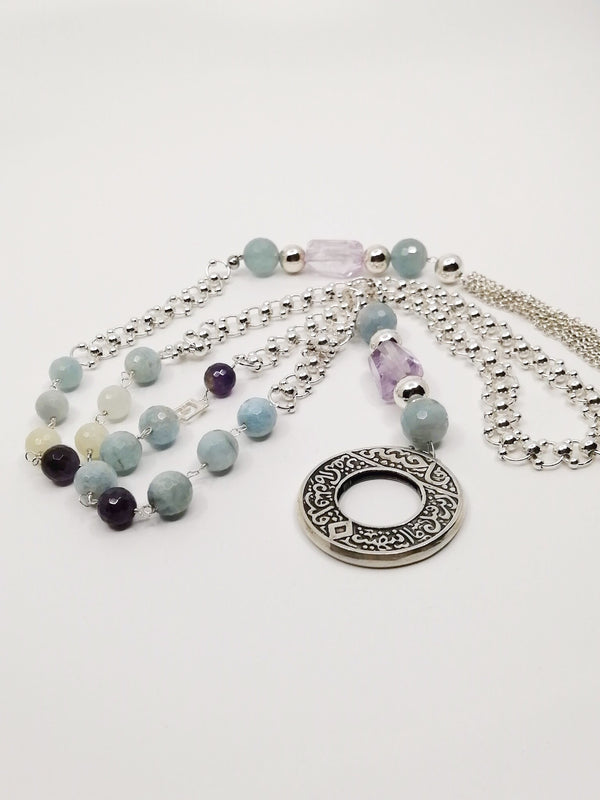 Cravate necklace Aquamarine & Amethyst