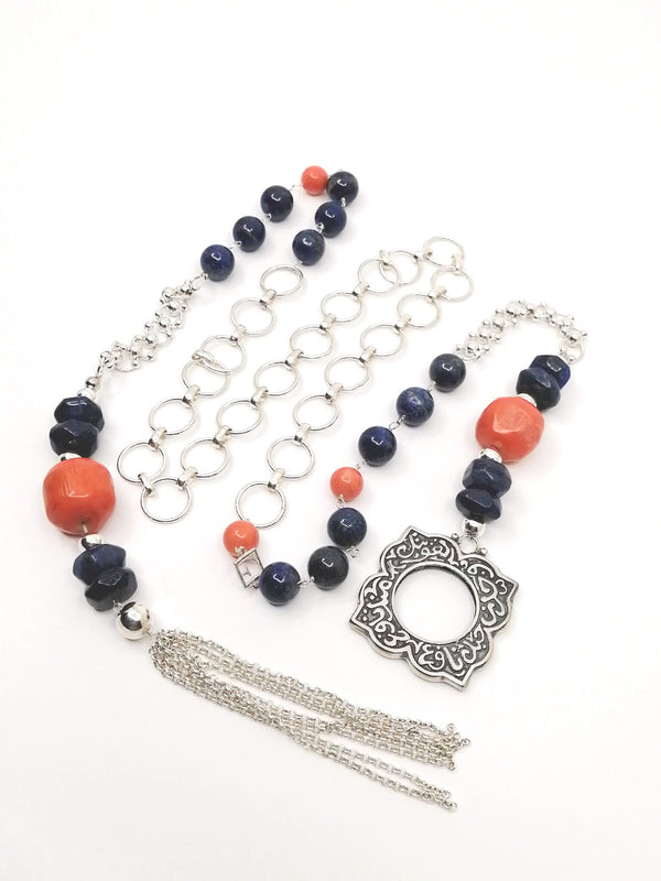 Cravate necklace Lapis & Coral