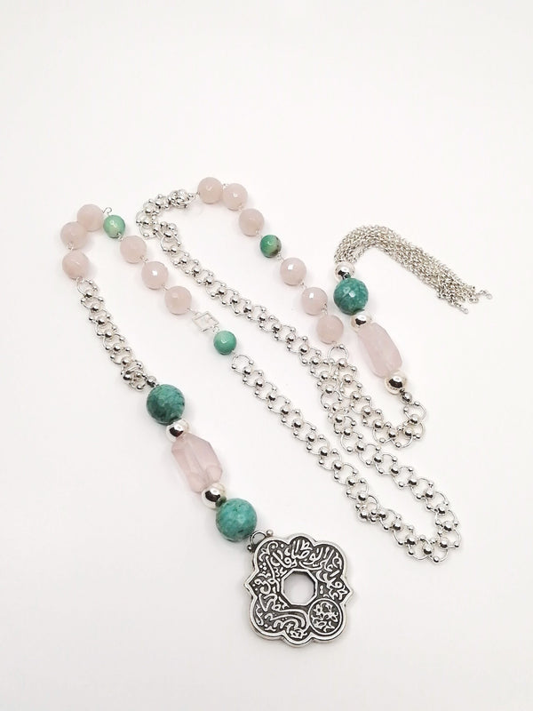 Cravate necklace Amazonite and Rose Quartz